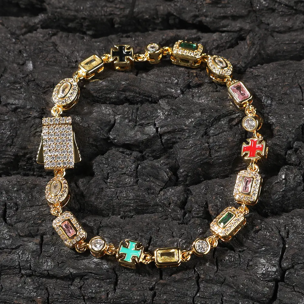 Unisex 6mm Colored Gemstone Bracelet, AAAAA+ Zircon Decor Hip Hop Style – Trendy European American Fashion Jewelry, Exquisite Rhinestone Bracelet, Great Gift Idea