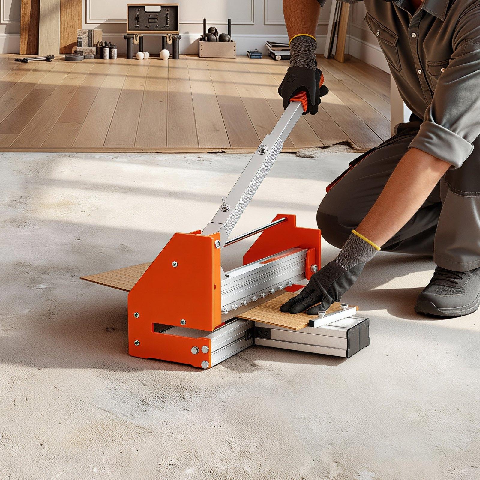 VEVOR 12 inch Vinyl Floor Cutter, 12mm Thick Laminate Flooring Cutter with Upgraded Labor-Saving Aluminum-Alloy Lever, Telescoping Support Plate, Cuts Certain Engineered Wood, LVT, VCT, SPC, LVP, WPC