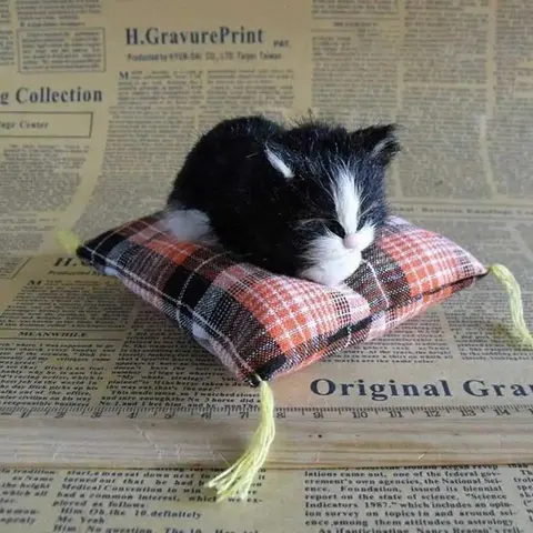 Realistic Cloth Sleeping Cat Cushion - Indoor Recreation Feline Ornament, Desk Decor, Tabletop Fit Room Decor, Unique Gift for Cat Lovers