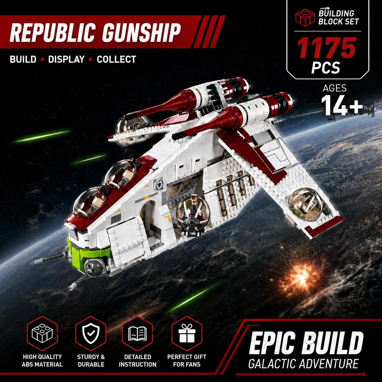1175pcs Republic Battleship Building Block Set, Adult and Child Toy Gift, Educational Puzzle for Boys and Girls, Birthday Present