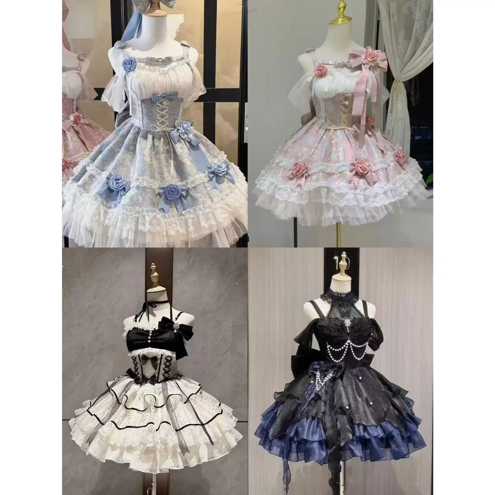 Sweet Lolita Women Princess Dress Off Shoulder Sling Design Elegant Bow Lace Slim Kawaii Female Cute Party Casual Lolita Outfits
