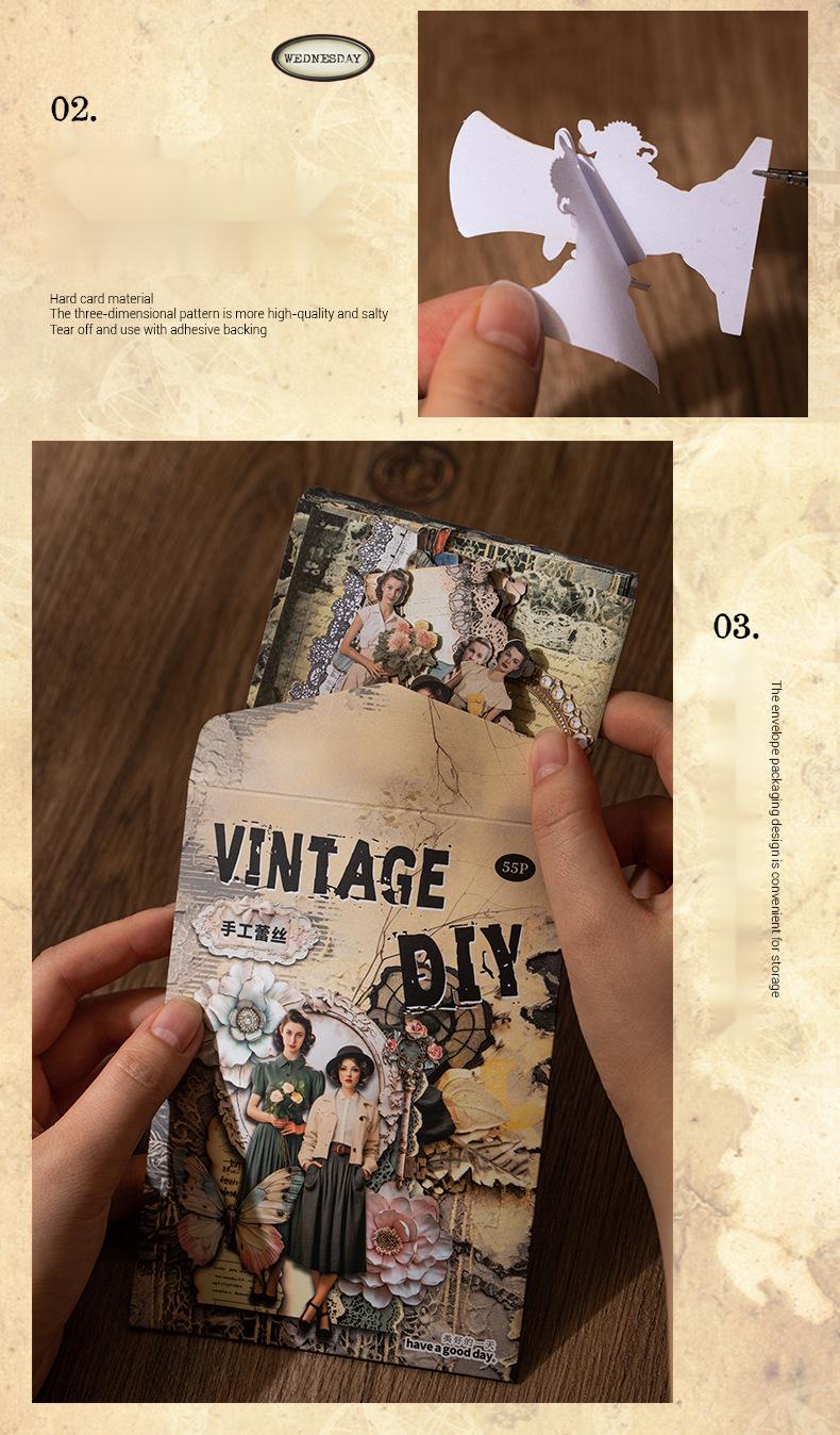 220 sheets/set, retro material pack, character theme, hard cardboard and light paper materials, creative DIY materials, handbooks and handmade materials.