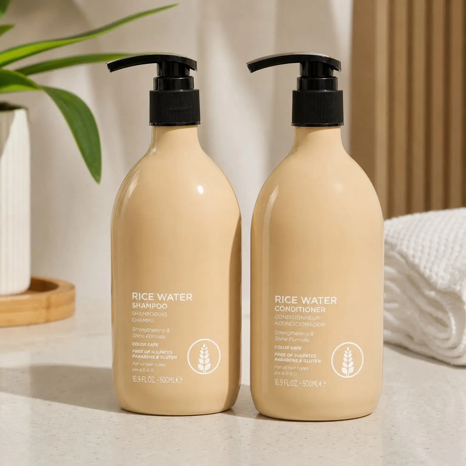 Rice Water Shampoo and Conditioner Set – Protein Repair, Strengthening & Nourishing Shine for Heat Damaged Hair, Hydrating & Frizz Control, All Hair Types for Women and Men, 16.9oz x 2