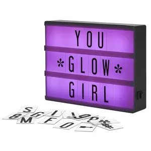 RGB Color Changing Cinema Light Box Sign with 100 LED Letters & Numbers, Personalized Neon Message Board 7.8" x 5.9" Marquee Light Up Display for Home & Events