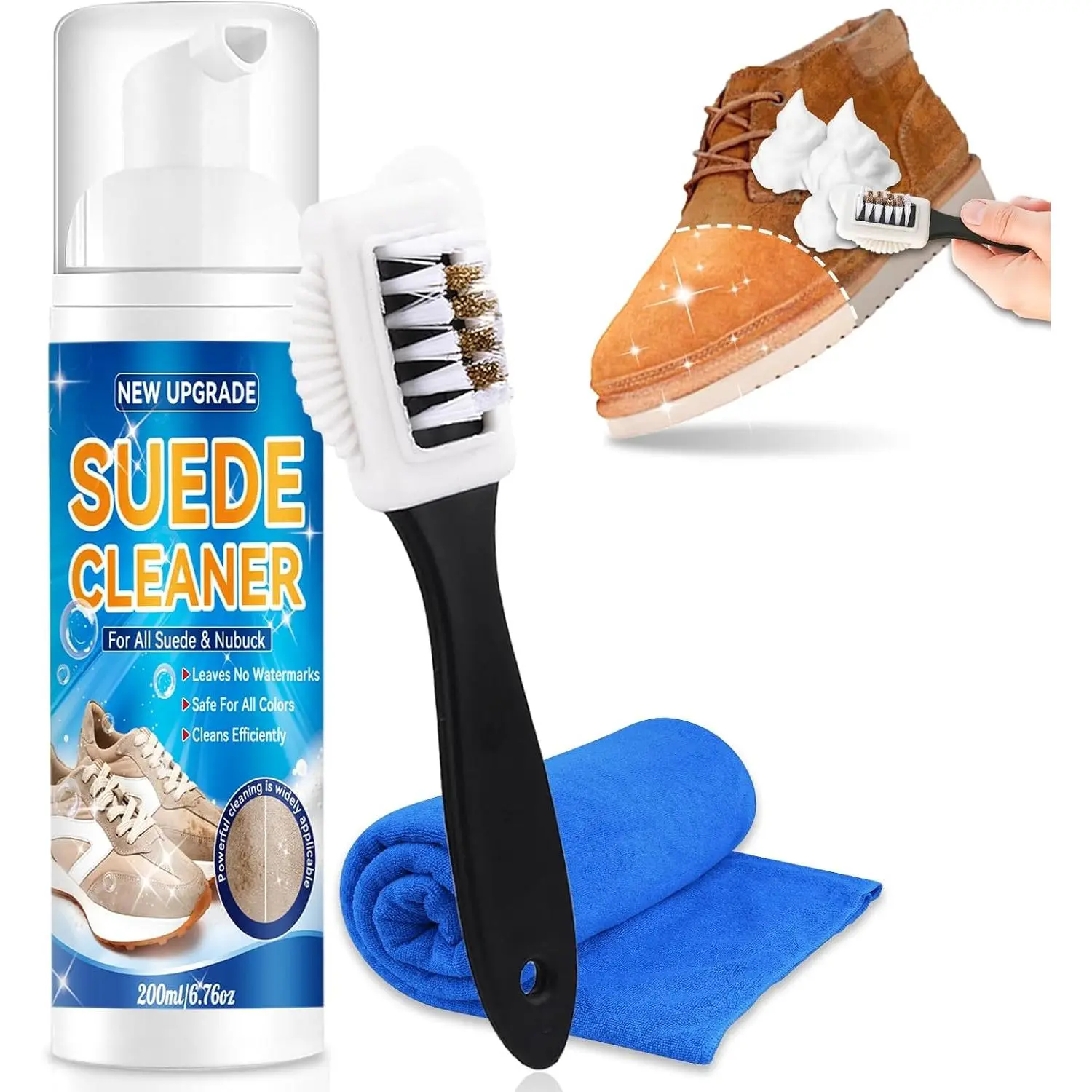Suede Shoe Cleaner Kit, No-Rinse, Removes Dirt & Stains, Gentle |  Suede & Nubuck Cleaner, Sneaker Cleaner with Brush & Towel for Suede, Nubuck, Boots, 6.76oz
