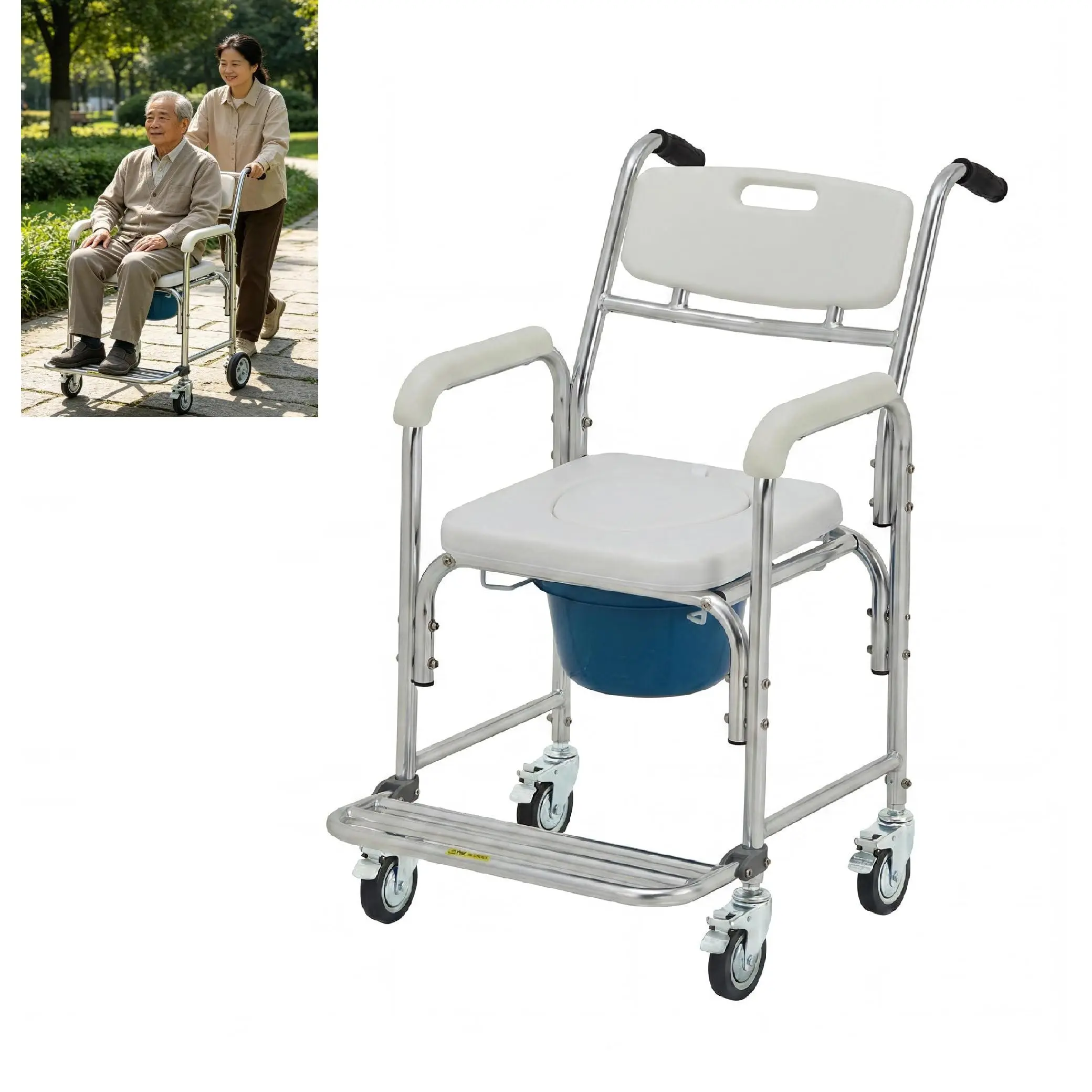 Bedside Commode Chair, Portable Toilet 3-in-1, Stable Portable Commode Toilet with 7.5Qt Potty Bucket, Portable Potty Chair for Adults and Seniors, 350 lb Capacity