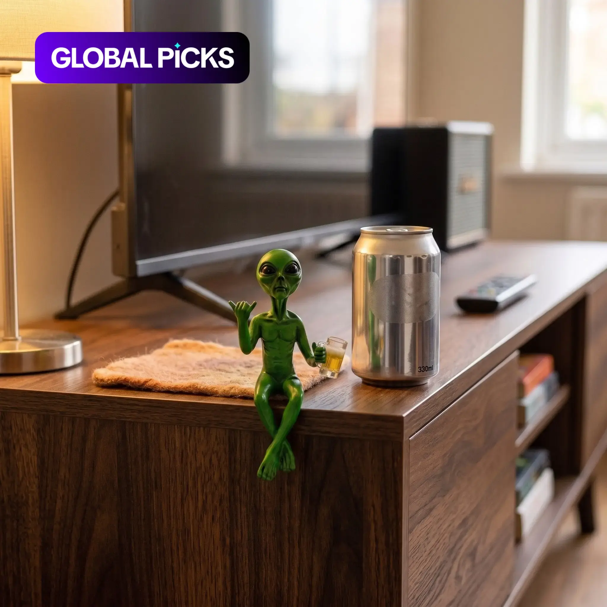 Alien Design Beer/Wine Drinking Statue, Resin Figure, 1 Box Fun Humorous Outer Space Decor, Alien Figurine Ornaments with Mug, Gift for Sci‑Fi Fans, Creative Ornament #GLOBAL PICKS