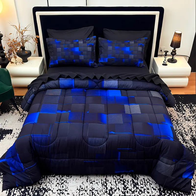 [Valentine’s Day]Four Seasons Technology quilt Set 3/6/7-piece set,digital printing,available all year,a must for avant-garde bedrooms,instantly adding a cyber atmosphere,a modern room is quickly refreshed,technology-themed bedding,bedroom decoration,