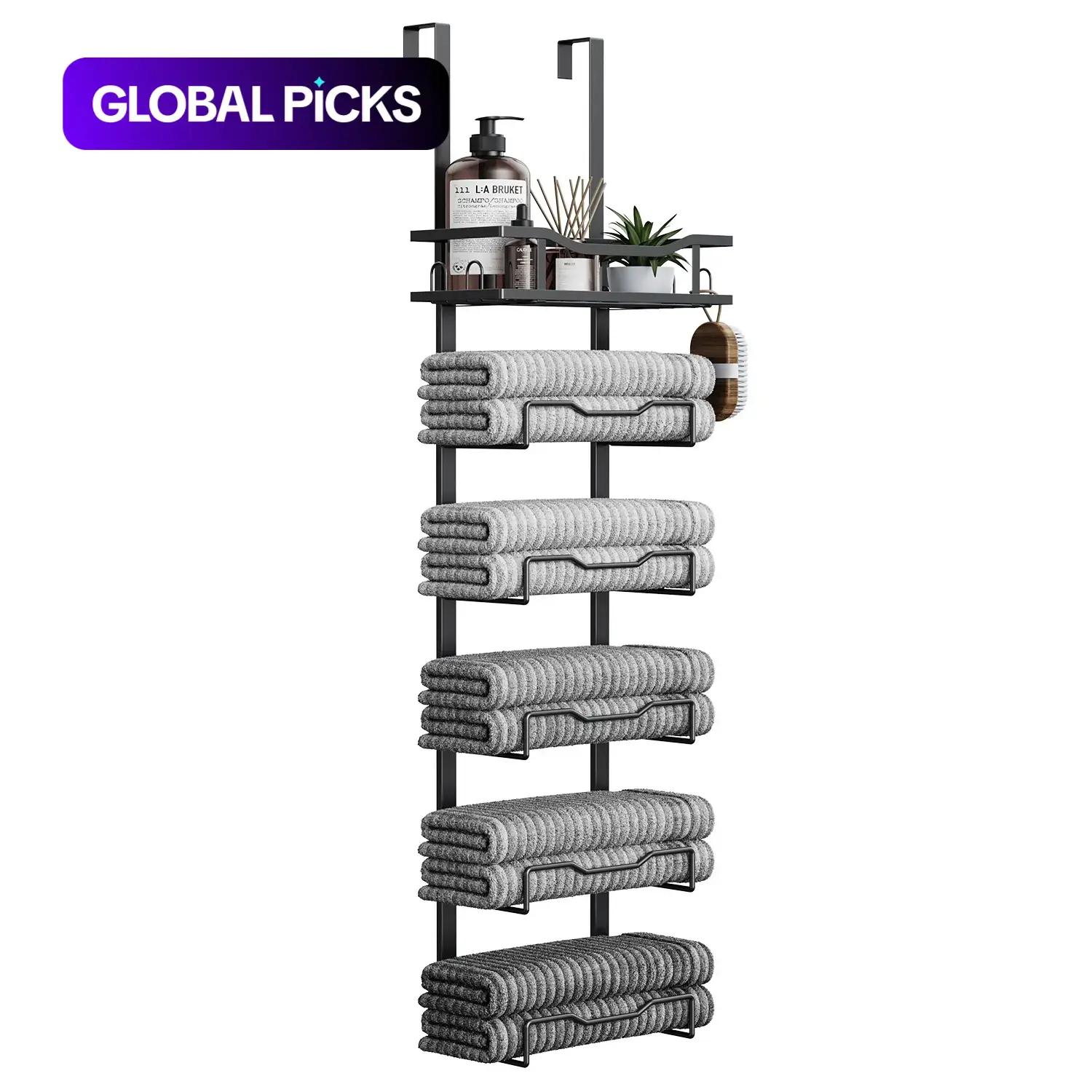 6-Tier Bathroom Towel Rack, Over The Door & Wall Mount Towel Storage Organizer, Towel Holder for Small Bathroom, Camper, RV, Bathroom Accessory Essentials #GLOBAL PICKS