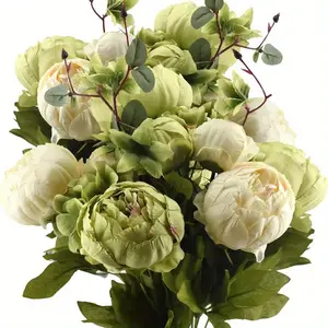1pc Green Artificial Peony Flower - Blooming Peonies with Green Buds, Wedding Bouquet, Centerpieces Floral Decor, Bridal Wedding Bouquet, for Home/Office/Outdoor Decor (Christmas, Valentines, Mothers Day)