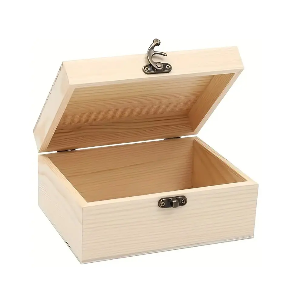 Jewelry Box with Hinged Lid, DIY Craft Wood Box, Unpainted Wooden Storage Box, Pine Wood Jewelry Organizer, Gift Box, Memorial Keepsake Box