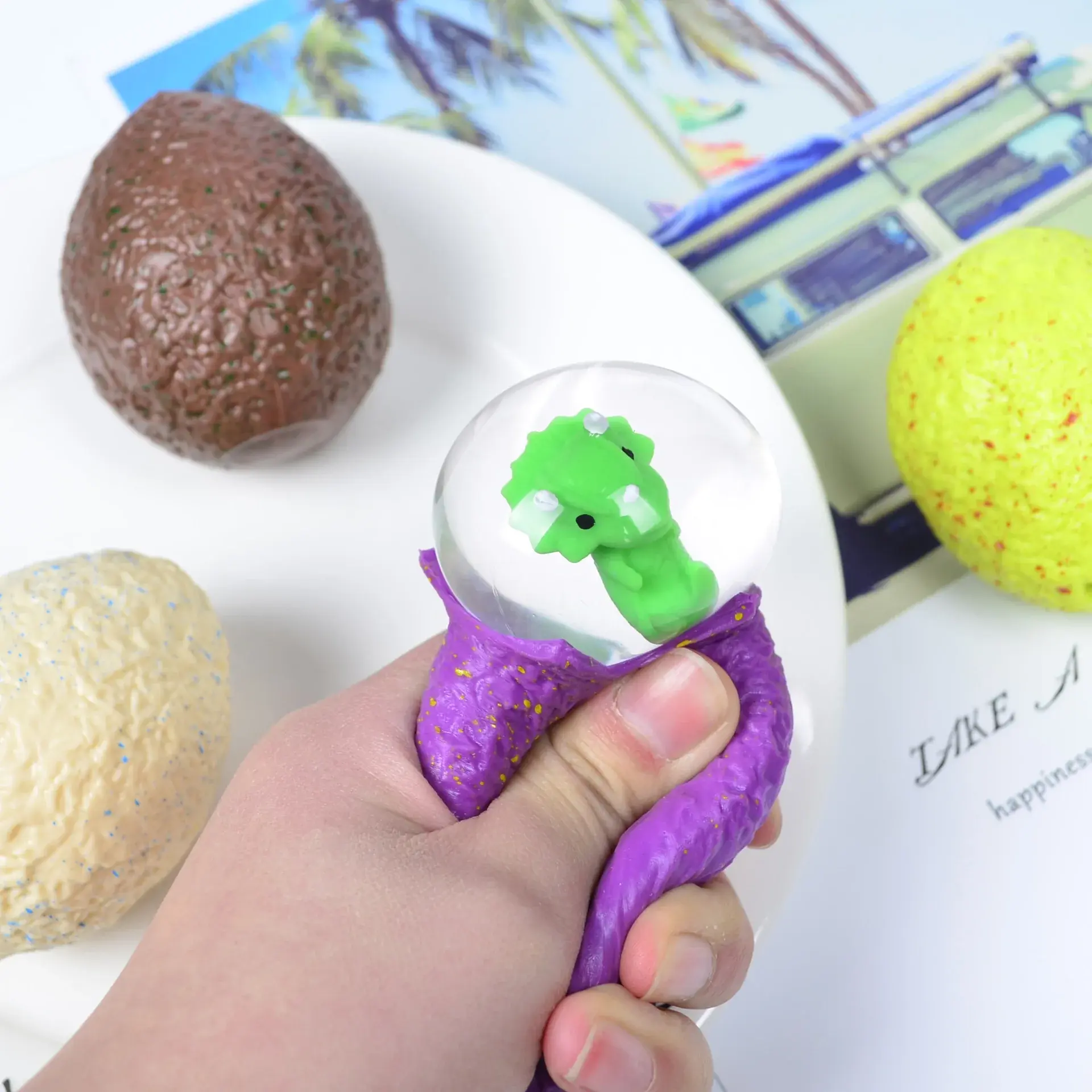 Non-Toxic Phthalate-Free Unisex Foam Squishy Nylon Dinosaur Egg Stress Toy, Slow-Rising Fidget Toy for 3-4 Year Olds, Anxiety Relief Products, Nerve-Calming Sensory Gift