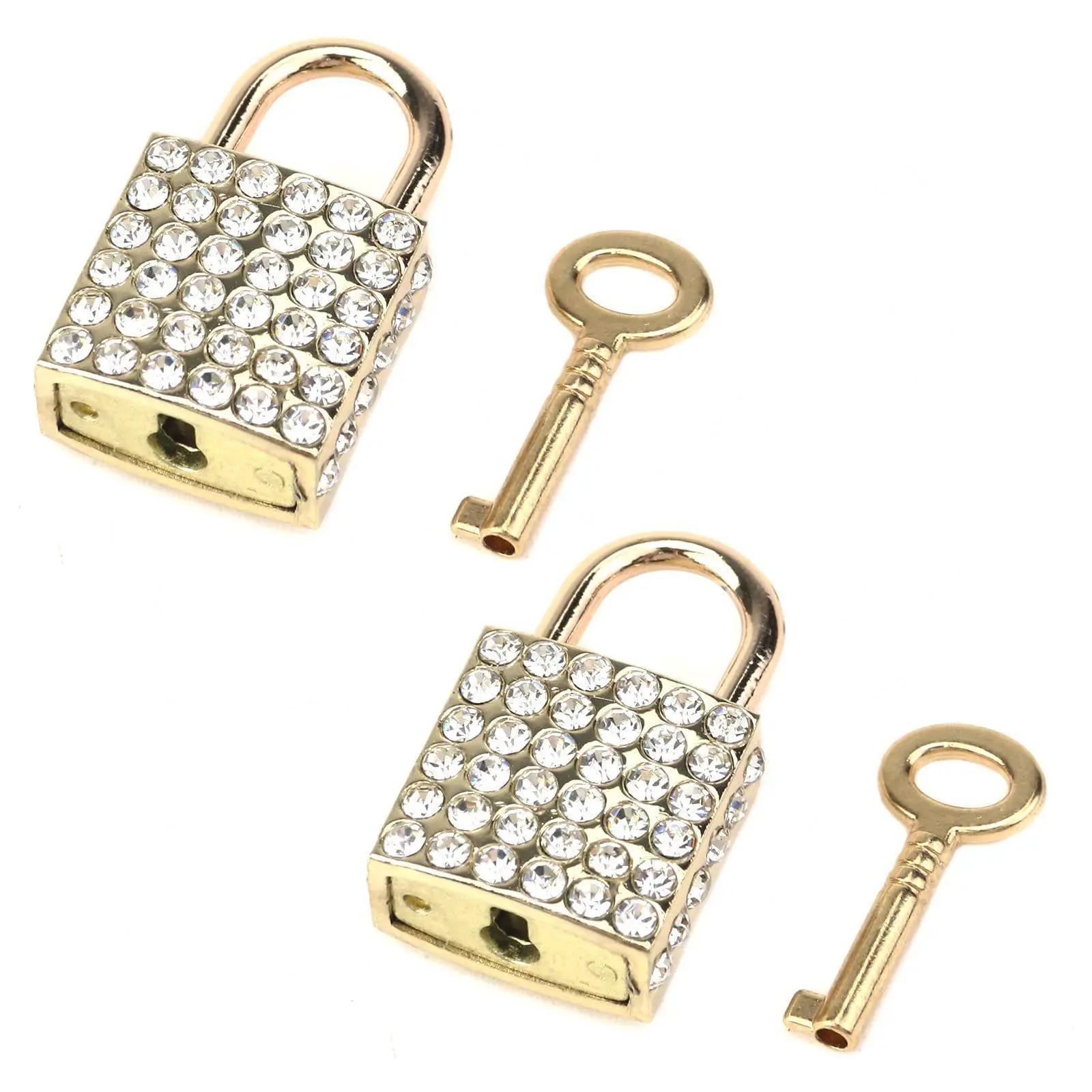 2 PCS Zinc Alloy Gold Small Square Decorative Padlock - Bling Box Lock with Key, 1.76 oz, 3.07 x 2.72 x 0.67 in, Thoughtful Gift for Luggage, Cabinet