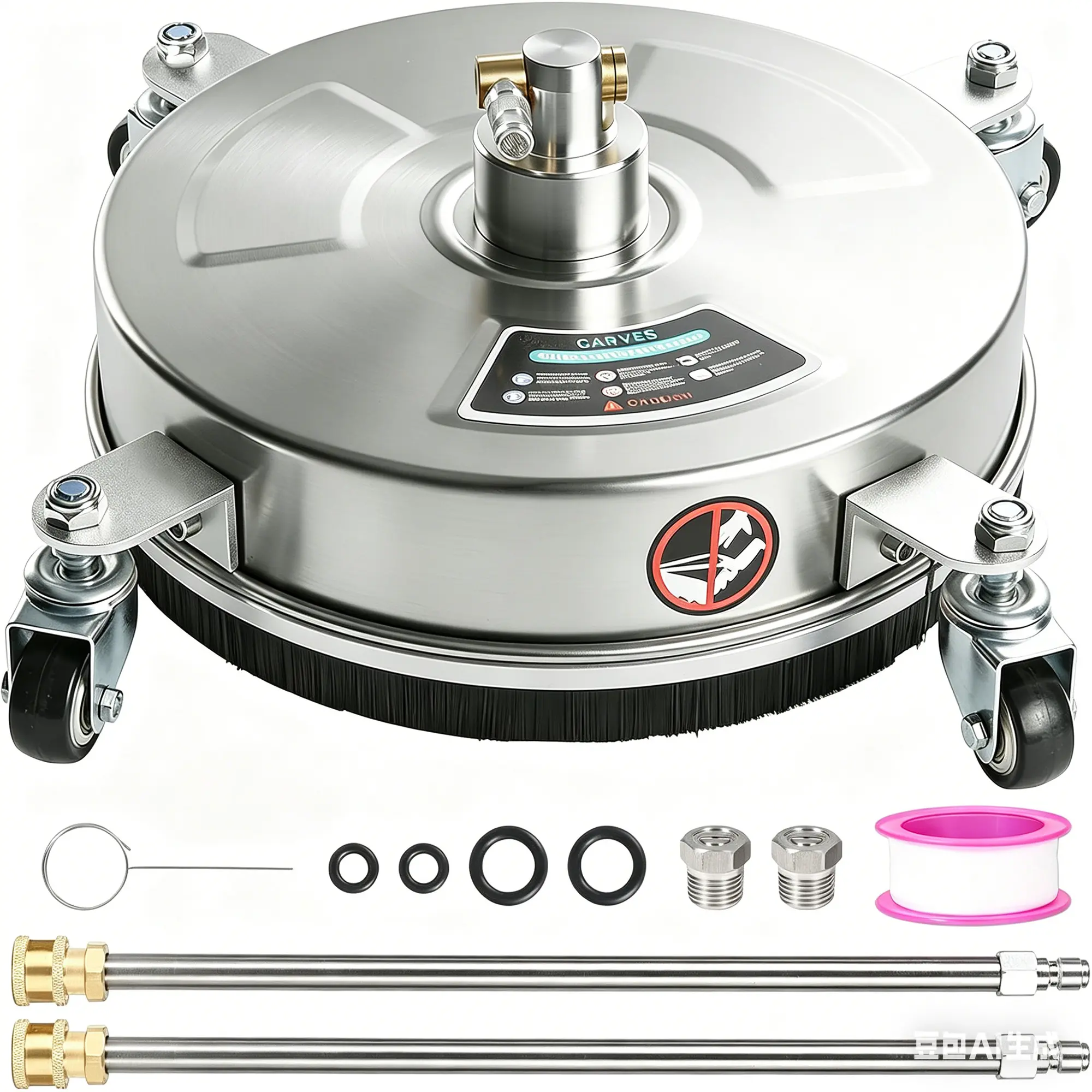 4-Wheel Stainless Steel Pressure Washing Surface Cleaner, Portable Movable Powerful Electric Washer Accessory for Sidewalk Driveway Patio Deck Car Care