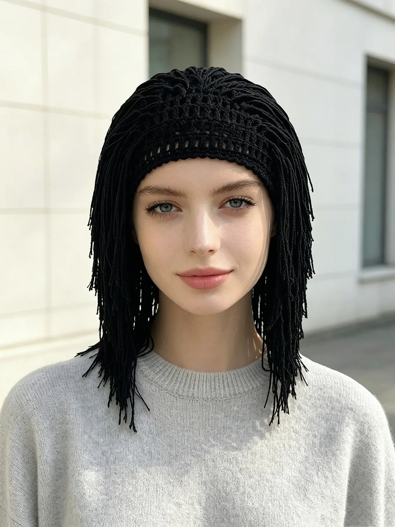 European Style Personality Wig Knit Hat, Handmade Braided Fringe Design, Breathable Sweat-Proof Photo Prop, Women's Decorative Hat