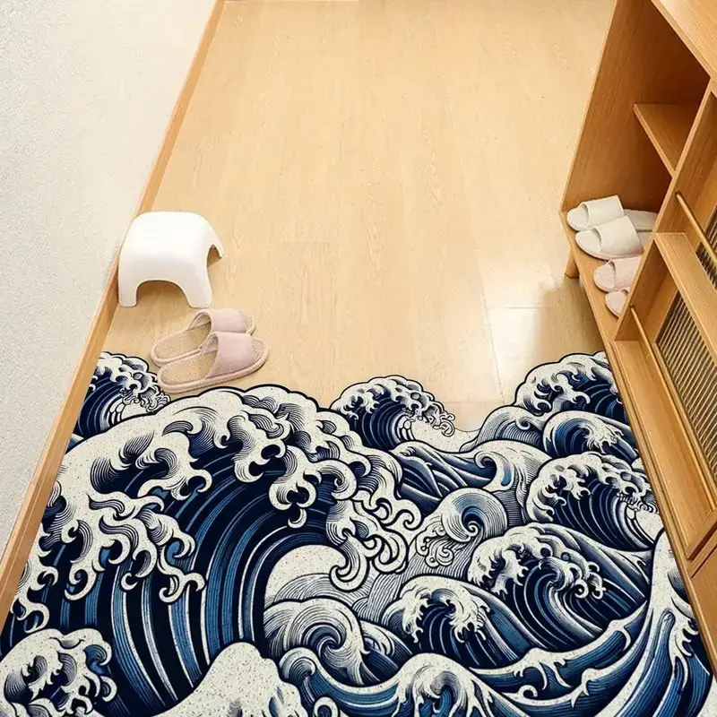 Wavy entryway mat, 1 pc wave-patterned rug, Entrance rug, home decorative rug, durable entryway mat, soft and comfortable floor mat, vintage home décor, easy-to-clean doormat