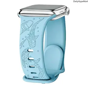Ocean Whale & Bubble Engraved Silicone Watch Strap, Marine Animal Pattern Band