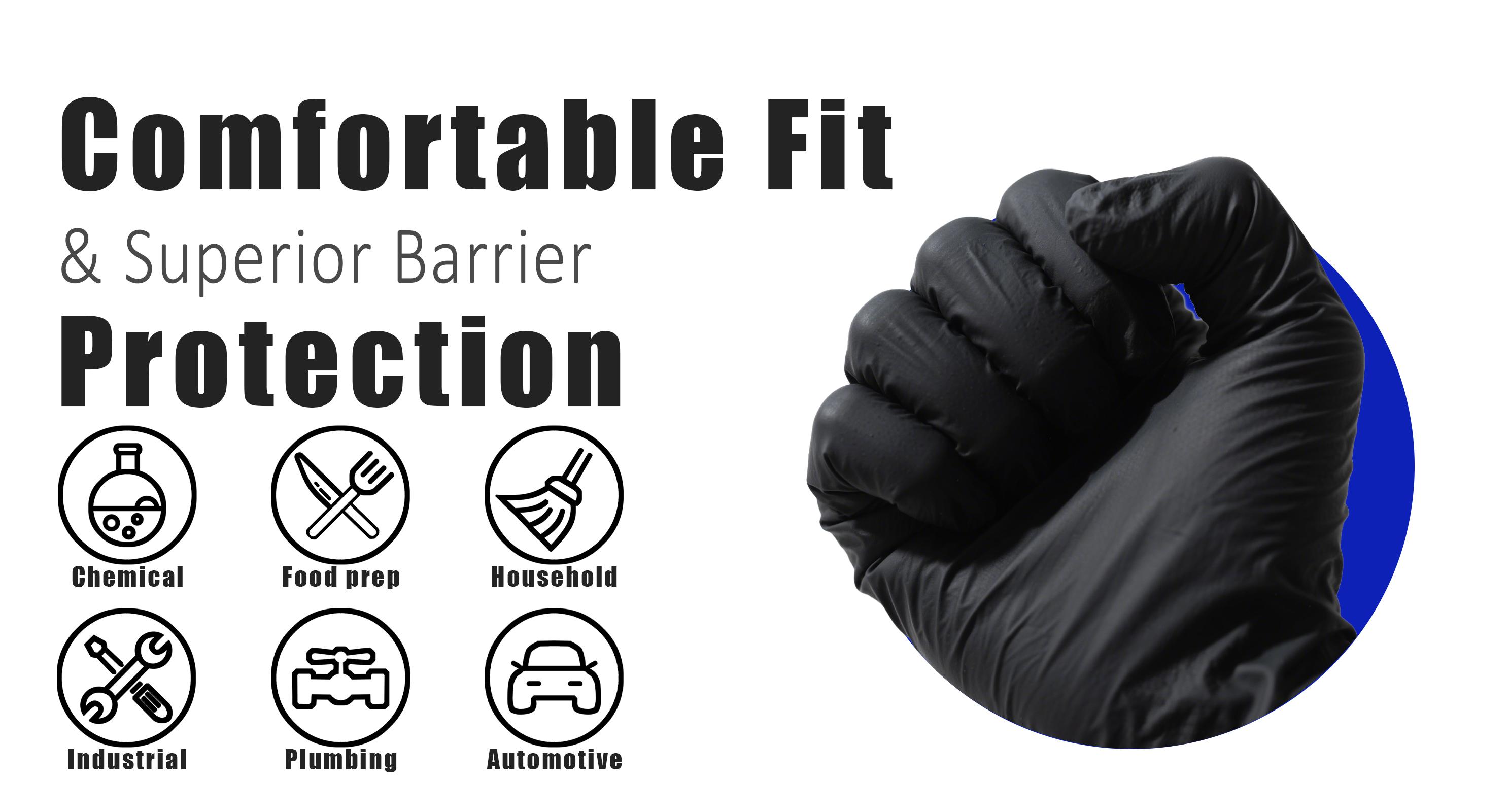 Black Nitrile Gloves, 5mil Heavy Duty Soft Disposable Gloves, 100 Count Latex Free Powder Free Reusable Gloves for Cleaning, Auto Repair, Food Processing, Tattoo, Hair Dye, Kitchen, Salon, Gardening (M-XL Sizes)