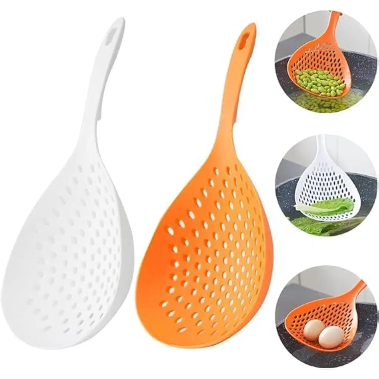 Multi-Functional Strainer Scoop - Slotted Pasta Spoon with Ergonomic Handle, Slotted Drainage Skimmer Colander Shovel, Efficient Draining Durable Plastic White Baby & Maternity Kitchen Tool, Plastic Body