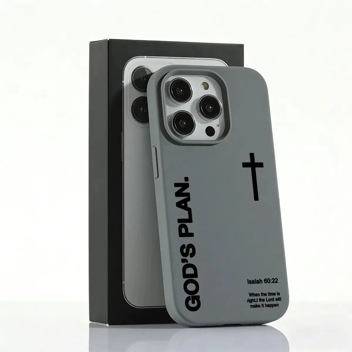 1PC "God's Plan" Isaiah 60:22 Bible Quote Cross Phone Case, Large Hole Liquid Silicone Skin-friendly Lens Guard Cover, Multi-model Fits iOS iPhone Series 17 Pro Max 16 15 14 13 12 11 Plus Air Pro, Christian Gift