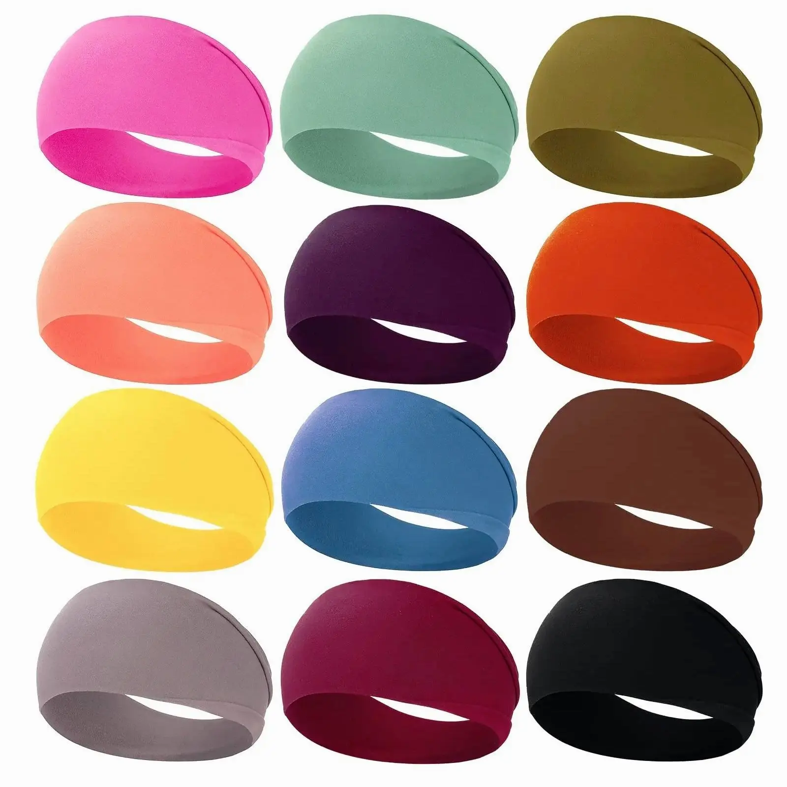 12 Pack Wide Boho Stretchy Headbands, Non-Slip Training Sweatband, Soft Lycra Spandex for Yoga, Running & Gym Fitness