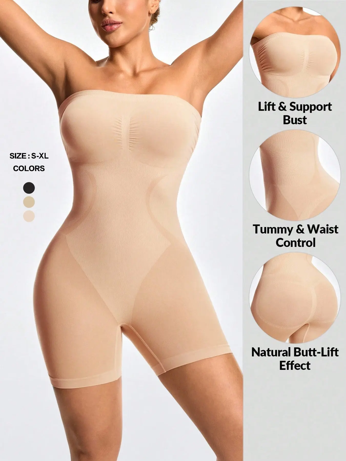 Seamless Bandeau Shapewear Romper, Ruched Tummy Control Bodysuit, Women's High Stretch Strapless Jumpsuit, Sculpting Shaper Fit for All Seasons