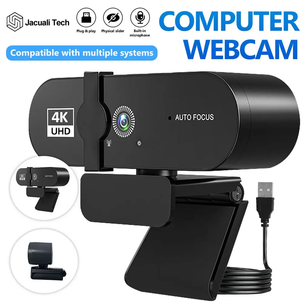 4K Uhd Webcam with Microphone & Privacy Cover, Auto Focus Wide Angle USB Camera, Hdr Low Light, Plug & Play for Gaming & Meetings, Autofocus Webcam, PC Webcam