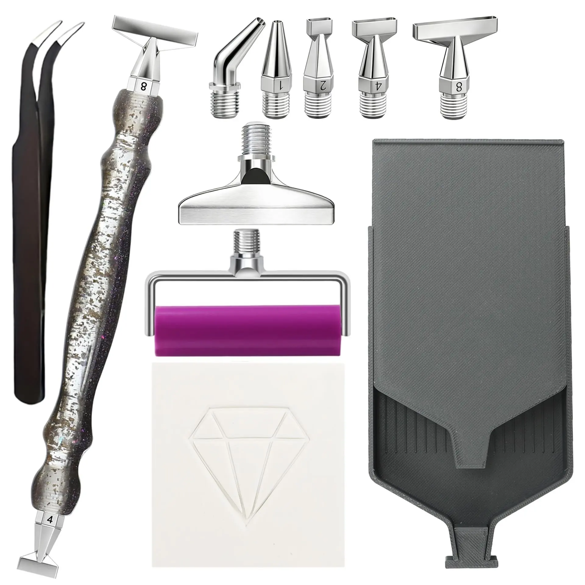 DIY Diamond Painting Kit, Stainless Steel Bend Tip, Multi-Function Pencils, Roller Tool, Tray, Tweezers, Wax, Adult Drill Remover, Diamond Painting Tools, DIY Kits