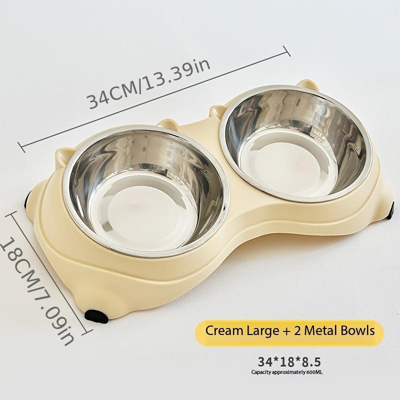 Cat anti-spill neck-protecting 2 stainless steel bowls, stainless steel ergonomic angled bowls, non-slip base pet feeding and water bowls, suitable for home and outdoor use