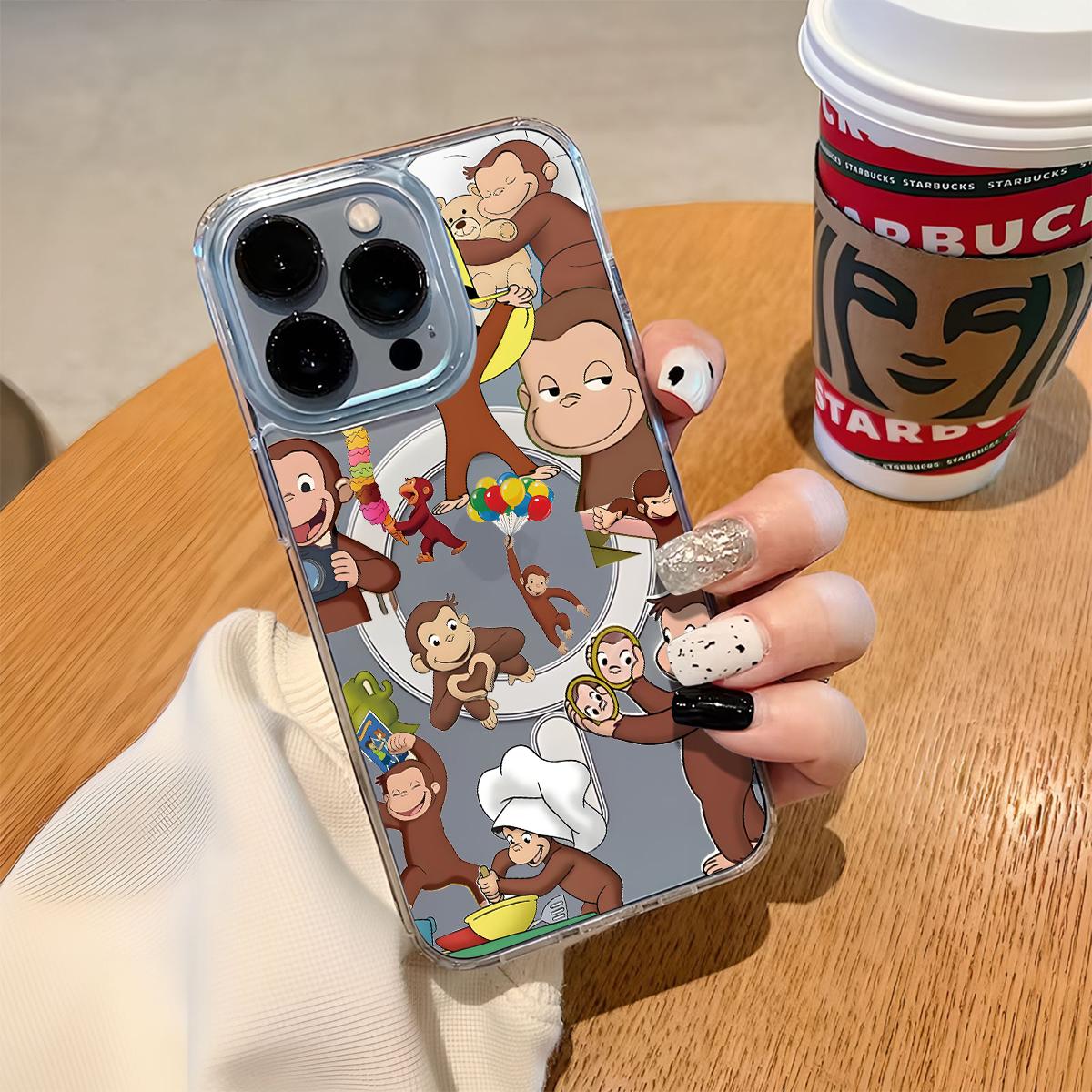 Curious George Monkey Design Clear Wireless Charging Protection Shockproof Slim Magnetic Phone Case For iPhone 17 16 15 Pro Max 14 13 12 11 Plus Air