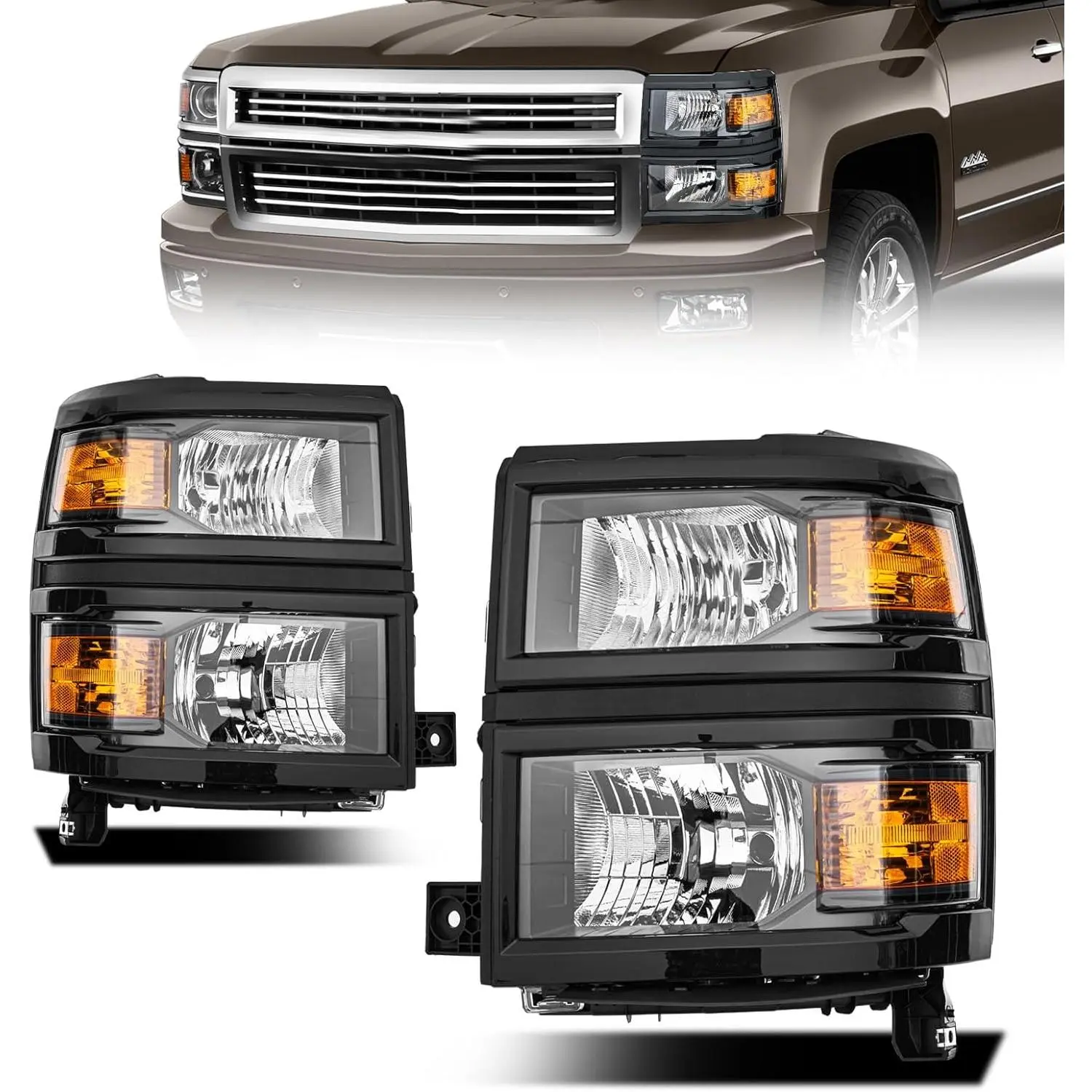 LED Front Headlight Assembly for 2014-2015 Chevy Silverado Pickup Truck - Dustproof Replacement Headlamp, Front Bumper Lights