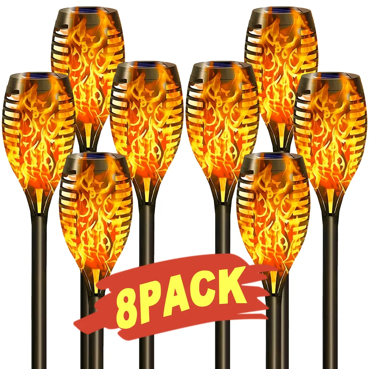 Solar Outdoor Lamp, Torch Lamp with Flickering Flames, IP65 Grade, 2/4/6/8/12 Packs Of Solar Flame Lamps, Outdoor Lawn Lamps, Automatic Switch, Outdoor Lighting, Suitable for Courtyards, Gardens, Lawns, Etc., 8 Packs Of Random Color Options