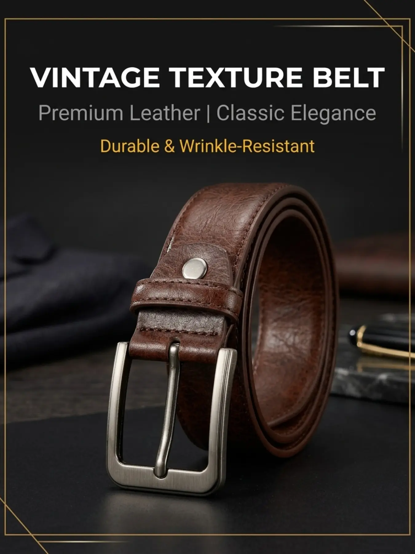 Classic Men's Buckle Belt, Vintage Texture Leather Casual Jeans Belt, Business Daily Wear Men's Belt, PU Leather Belts, Durable Belts, and Coffee Color Options