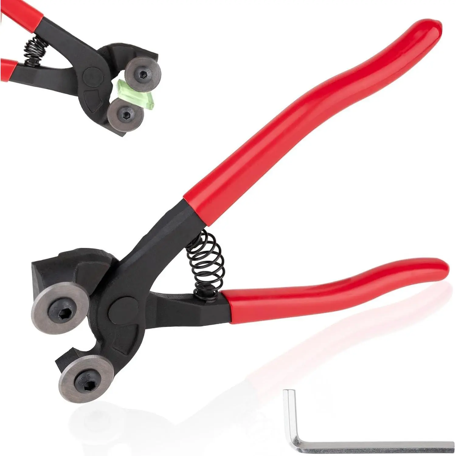 Glass Tile Nippers 7", Heavy Duty Wheeled Glass Mosaic Nipper with Soft Rubber Handle for Stained Glass, Ceramic Tile Mosaic Tools with an allen wrench