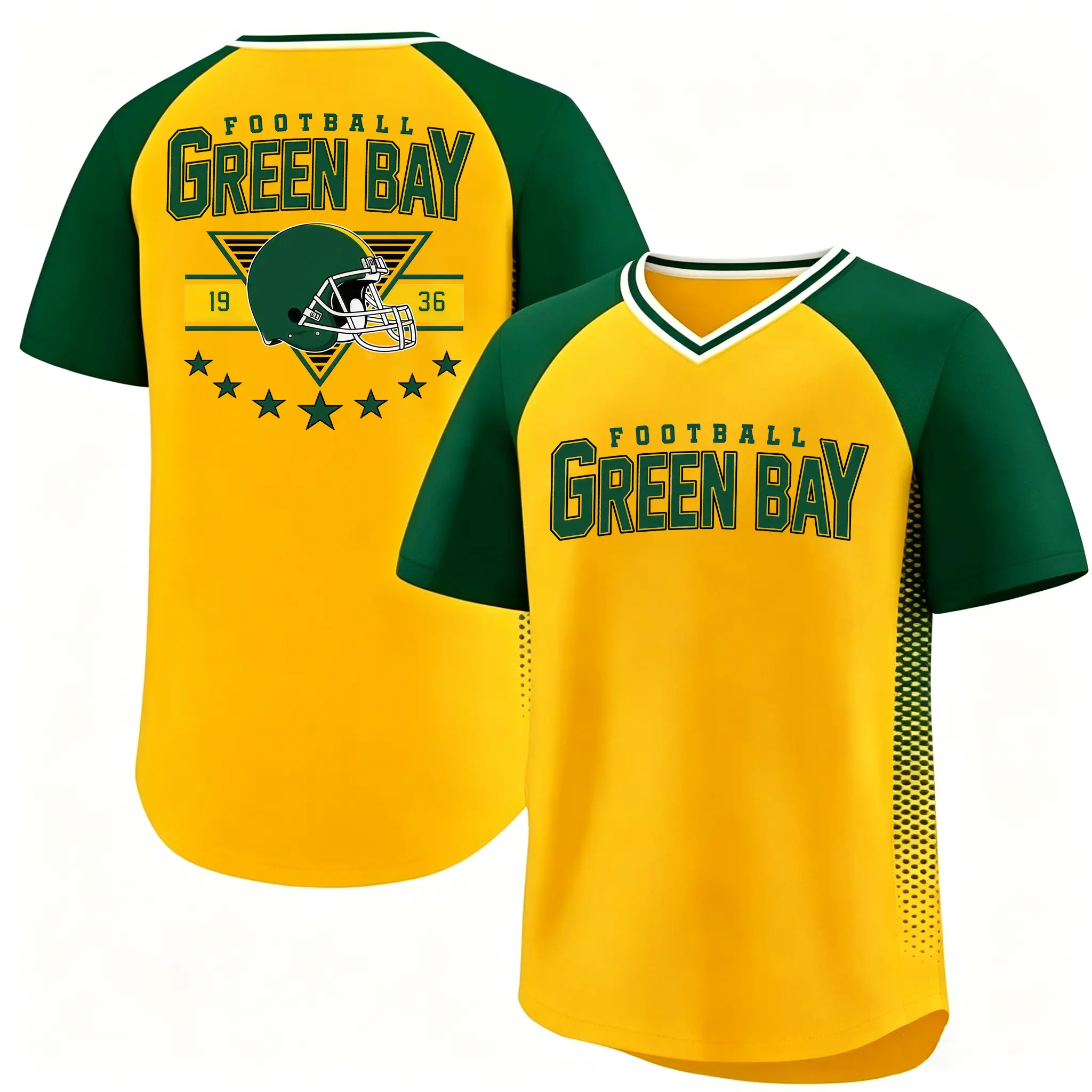 Retro Football V-Neck T-Shirts, GreenBay　American Football Game Day Touch Down Season Casual Tops, Classic Football City Fan Short Sleeve Tees # RetroFootball # GameDayVibes # FootballFanGear # TouchDownSeason # SportsDailyOutfit