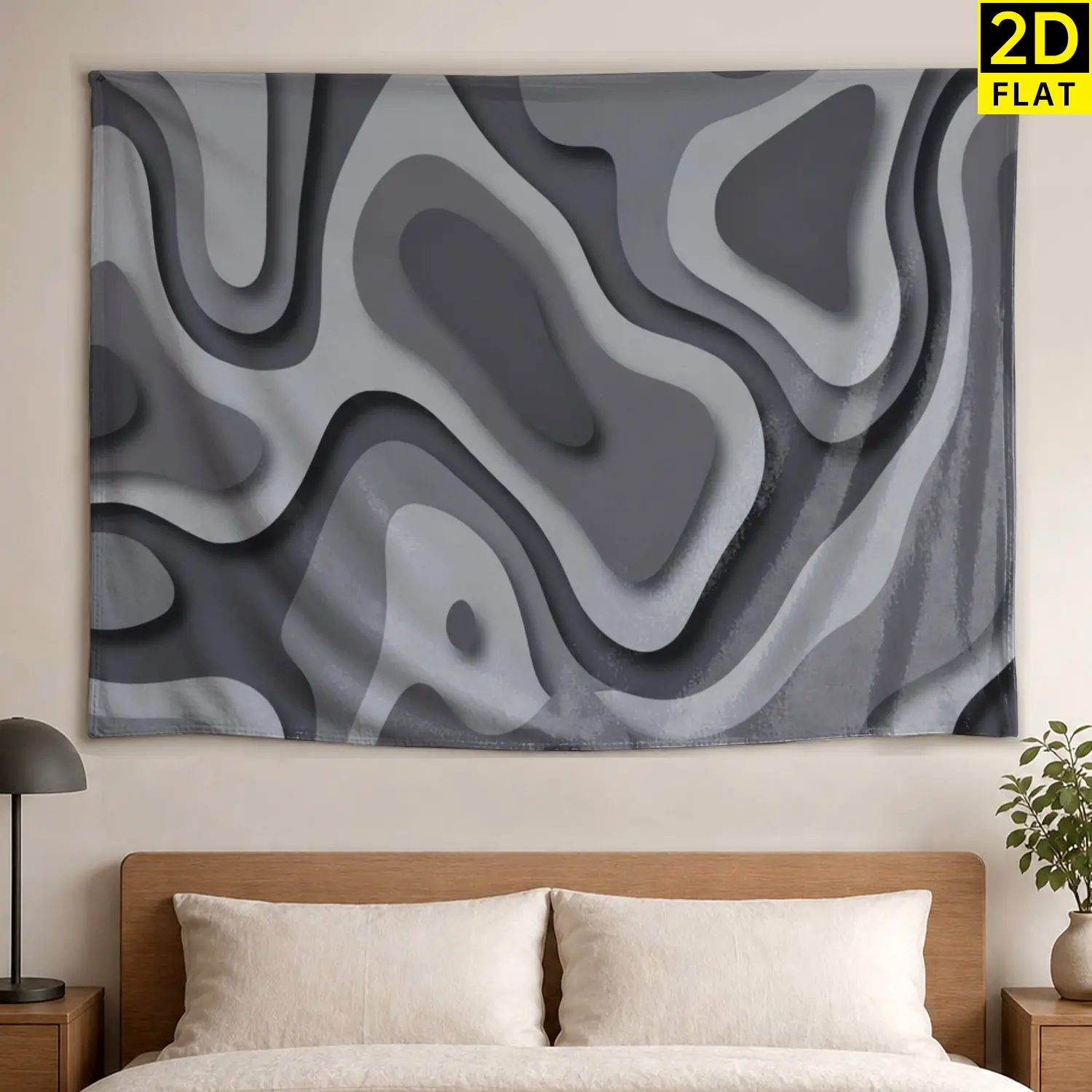 Layered Grey Colorfast Abstract Paper Cut Artistic Print Hippie Wall Tapestry - Large Polyester Wall Hanging Decor, Room Decoration, No Installation Required, Indoor/Outdoor Gift for Loved Ones (Living Room, Bedroom Use)