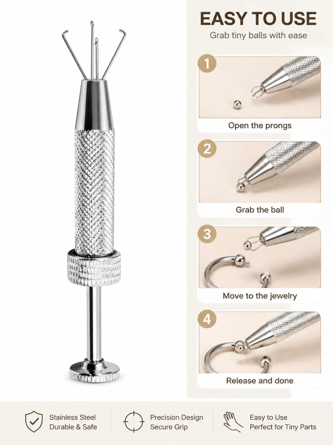 Piercing Taper Ball Grabber Tool, 14g 16g 18g 20g Stainless Steel, Threadless Insertion Pin, Ear Nose Lip Piercing Kit, Piercing Tools