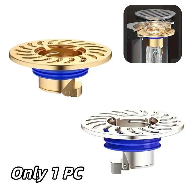 Brass Floor Drain Backflow Preventer, Anti-Odor Shower Drain Insert with One-Way Check Valve, Drain Filter Core for Bathroom, Kitchen & Laundry Floor Drains, Odor and Backflow Control (Gold/Silver, 1 Pack), Bathroom Gadgets
