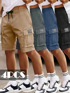4-Pack Summer Comfortable Lightweight cargo shorts, Casual Loose-Fit Sports Pants, Unlined Solid Pattern, Men's Travel Beachwear