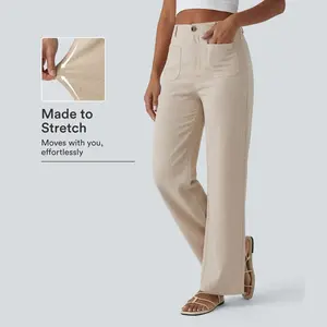 Halara High Waisted Straight Leg Casual Linen-Feel Pants with Pockets