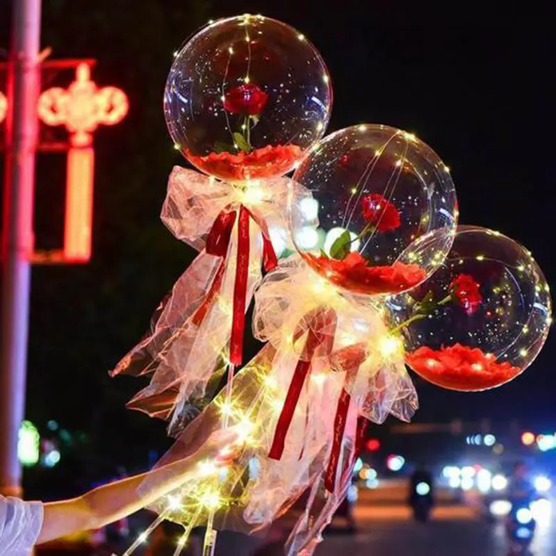 LED Light-Up Latex Bobo Balloon Rose Bouquet for Party and Event Decoration