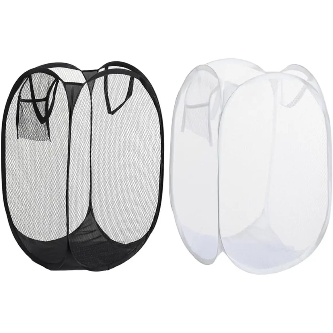 2 count Clothes Hampers for Laundry Stackable Divided Baskets Lightweight Room Collapsible Storage Bin 2 Packs Mesh Bags for , Dorm, Travel, Camping (Black & White)