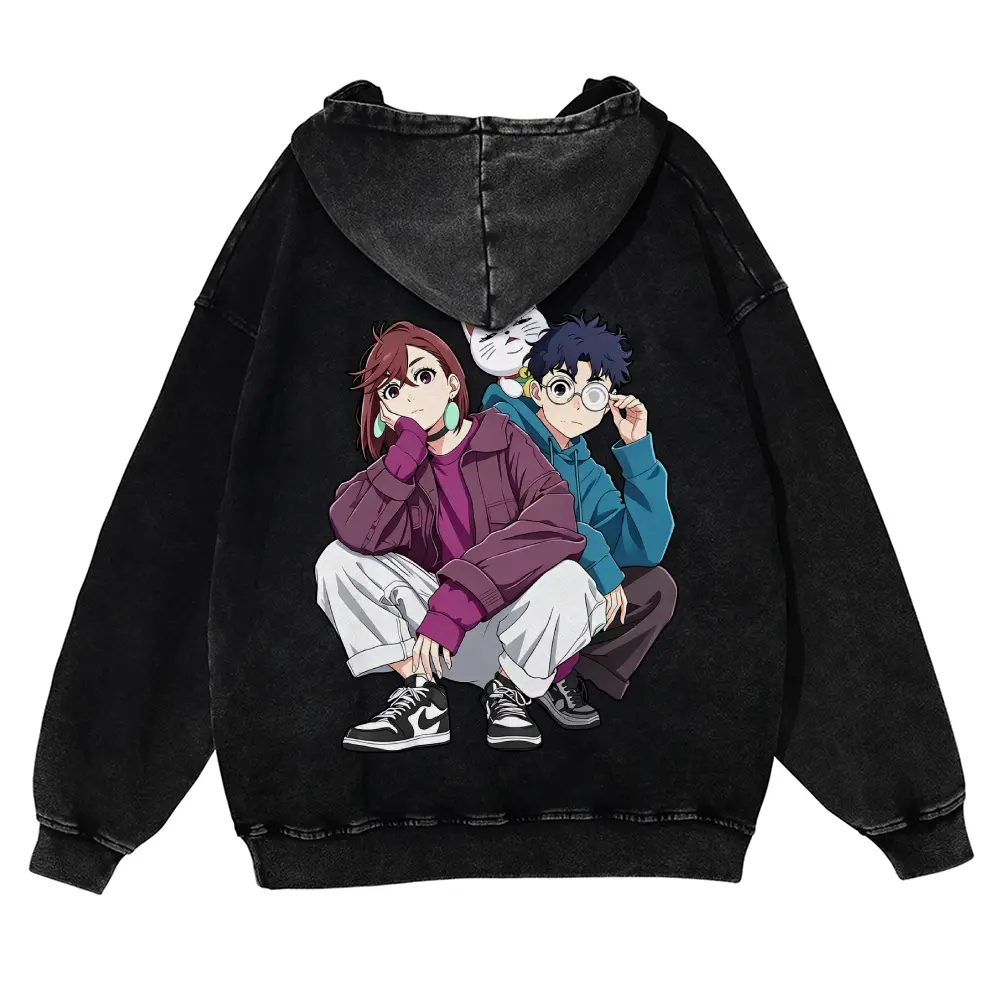Unisex Momo Okarun Japanese‑style anime Maneki‑neko Graphic Washed hoodie Personalized Pattern Y2k Clothing Round Neck Washed hoodie,Women's Clothing 100% Cotton, Menswear, Top, Vintage Style,Summer Casual Oversized