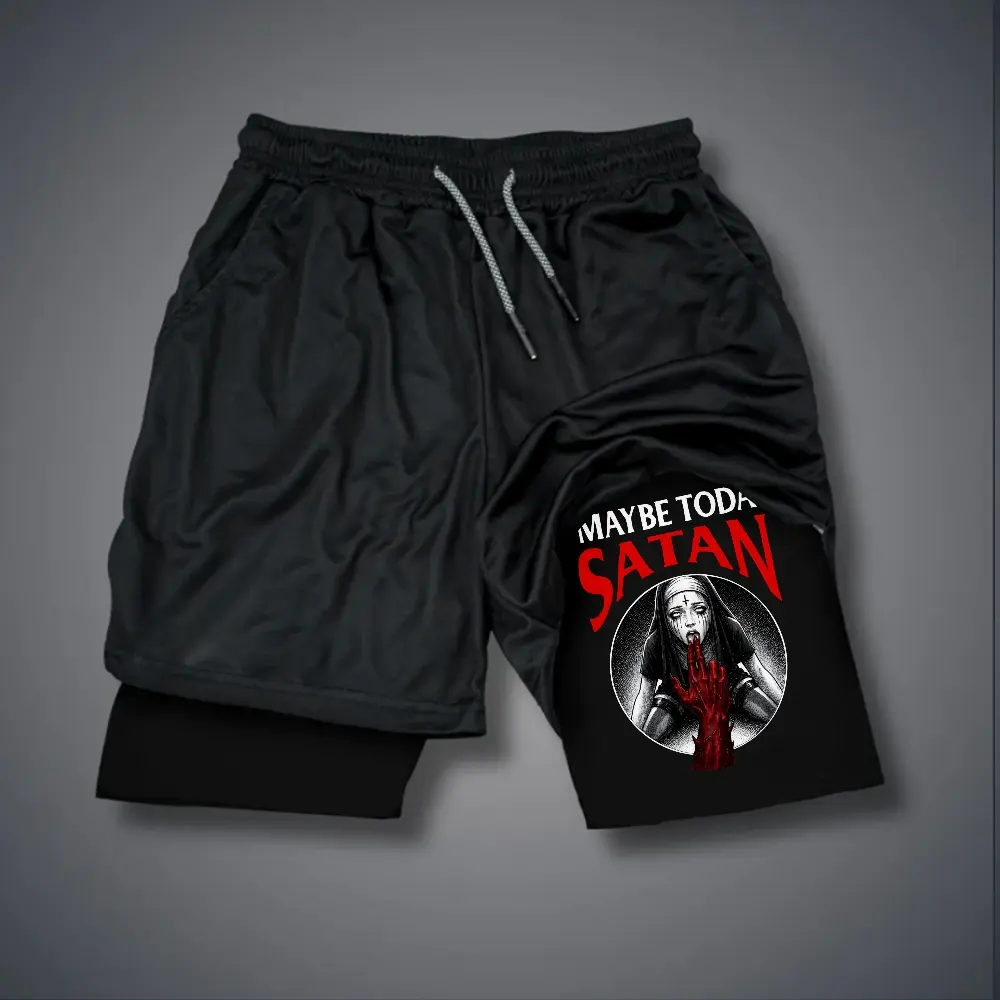 80s 90s Double-Layer Sports Shorts Graphic Shorts Black Camo Streetwear Shorts Men Outfits Men Vacation Outfits Shorts