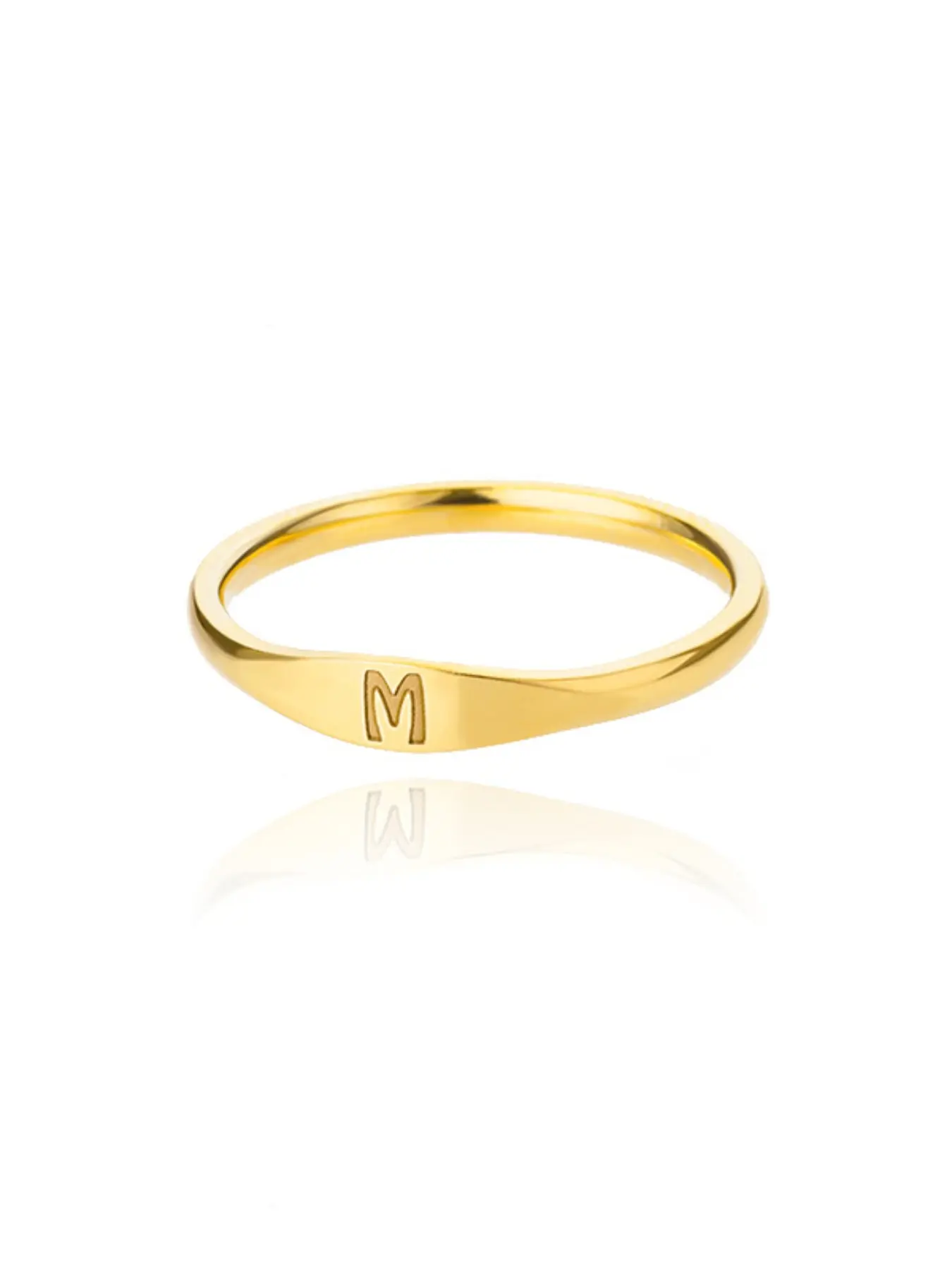 Women's gold-set ring, delicate pinky ring with initial letter design, stackable stamp letter ring, personalized gold ring, stackable thumb band, cute and simple jewelry gift, Ring Stacks