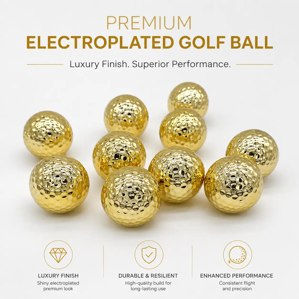 Premium Multi-Layer Golf Balls with Electroplated Metallic Finish in Gold and Silver Options for Enhanced Spin Control, Distance Accuracy, and Durable Performance on All Course Conditions
