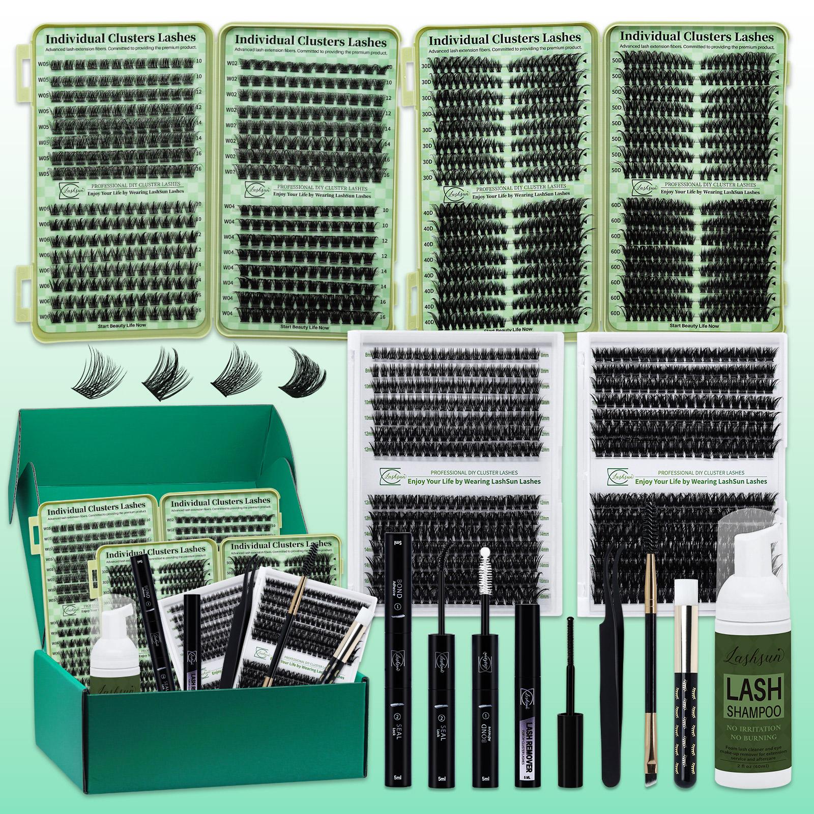 Individual False Eyelashes Kit, Mixed Length & Styles DIY Eyelash Extensions False Eyelashes with Bond & Seal & Lash Remover & Brush & Tweezers, Eye Makeup Accessories, Eyelashes Extensions Cosmetic, Eyelash Extension Glue, Lash Extension Set