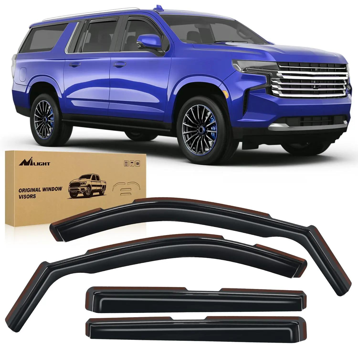 Nilight 4 Pcs Acrylic Aerodynamic In-Channel Rain Guards Window Deflectors - All-Weather, Anti-Fog, Tool-Free Vent Visors for Chevy Suburban 2021-2025 Car Exterior Accessories