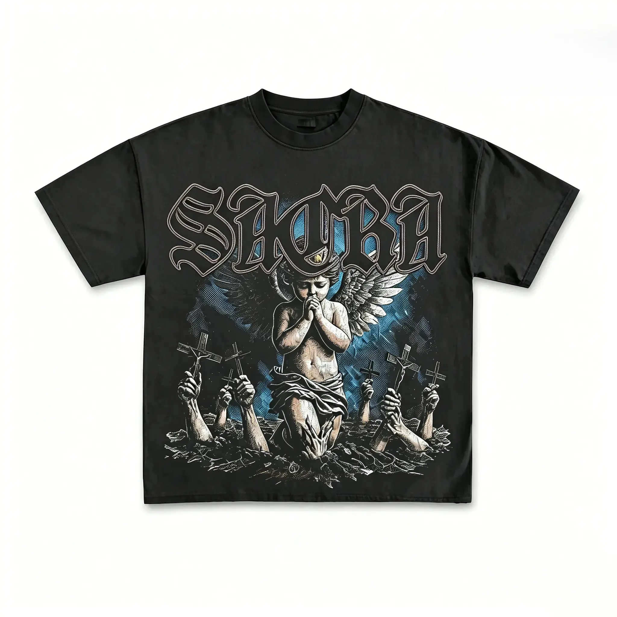 Men's Retro Angel Graphic Cotton T-shirt Casual Crewneck   vintage   Shirt