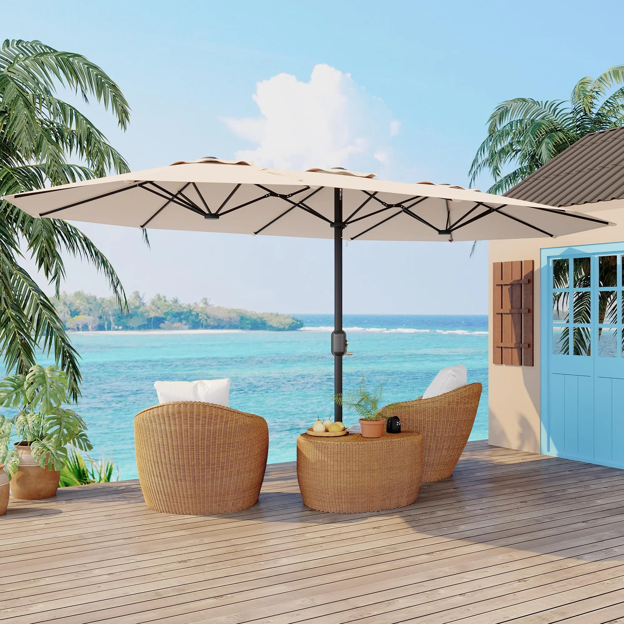 GARVEE 15FT Double-Sided Rectangular Patio Umbrella, Large Outdoor Market Umbrella Without Base, Heavy-Duty Sun Shade for Pool, Deck, Backyard, Garden & Outdoor Dining